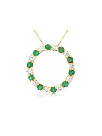 14K Yellow Gold Emerald and Diamond Pendant