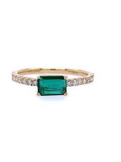 14K Yellow Gold Emerald and Diamond Ring