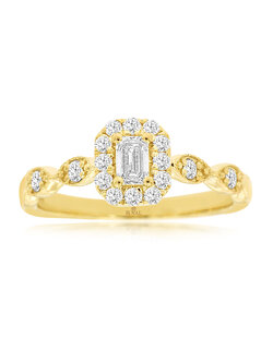 14K Yellow Gold Emerald Cut Diamond Halo Engagement Ring