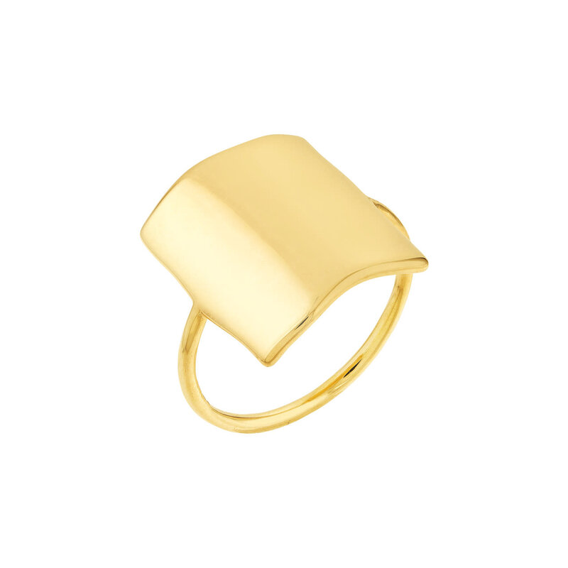 14K Yellow Gold Engraveable Organic Rectangle Top Signet Ring