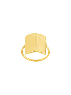 14K Yellow Gold Engraveable Organic Rectangle Top Signet Ring