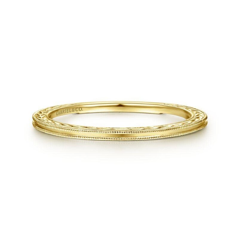 14k Yellow Gold Engraved Milgrain Slim Stackable Ring