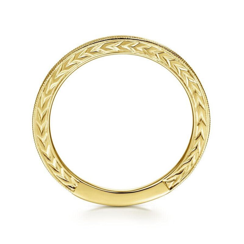 14k Yellow Gold Engraved Milgrain Slim Stackable Ring