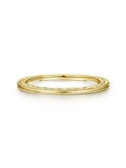 14k Yellow Gold Engraved Milgrain Slim Stackable Ring