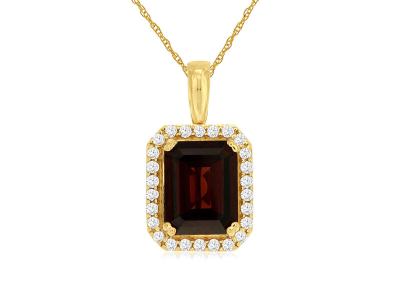 14K Yellow Gold Garnet and Diamond Necklace