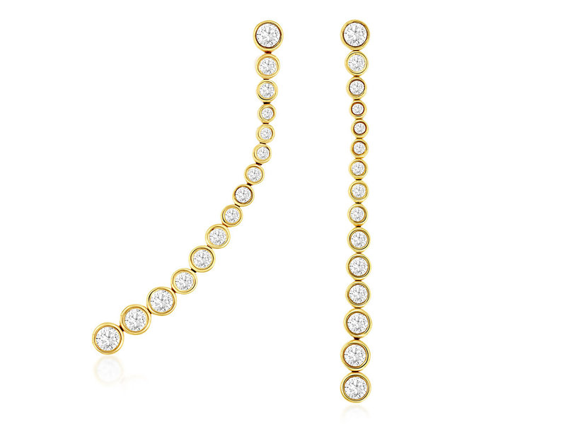 14K Yellow Gold Graduated Bezel Set Diamond Drop Earrings