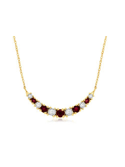 14K Yellow Gold Graduated Ruby and Diamond Bar Necklace