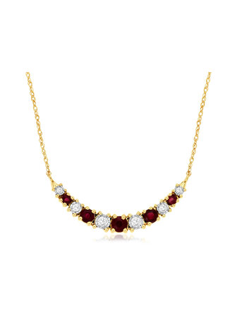 14K Yellow Gold Graduated Ruby and Diamond Bar Necklace