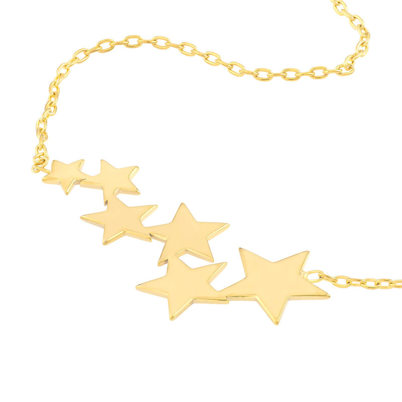 14K Yellow Gold Graduating Stars Adjustable Necklace