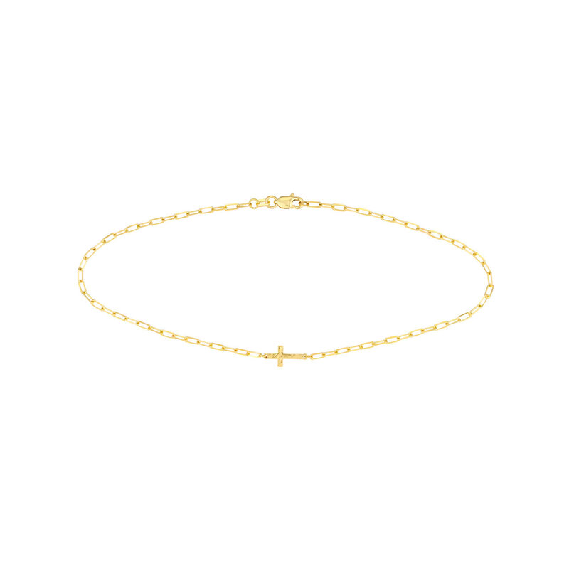 14K Yellow Gold Hammered Cross Anklet