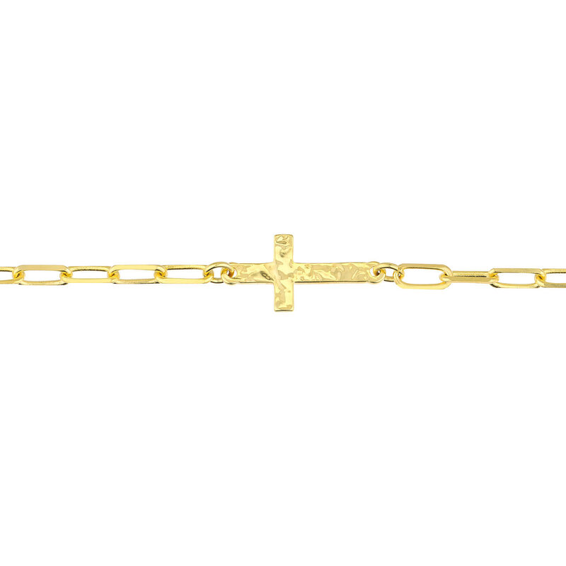 14K Yellow Gold Hammered Cross Anklet