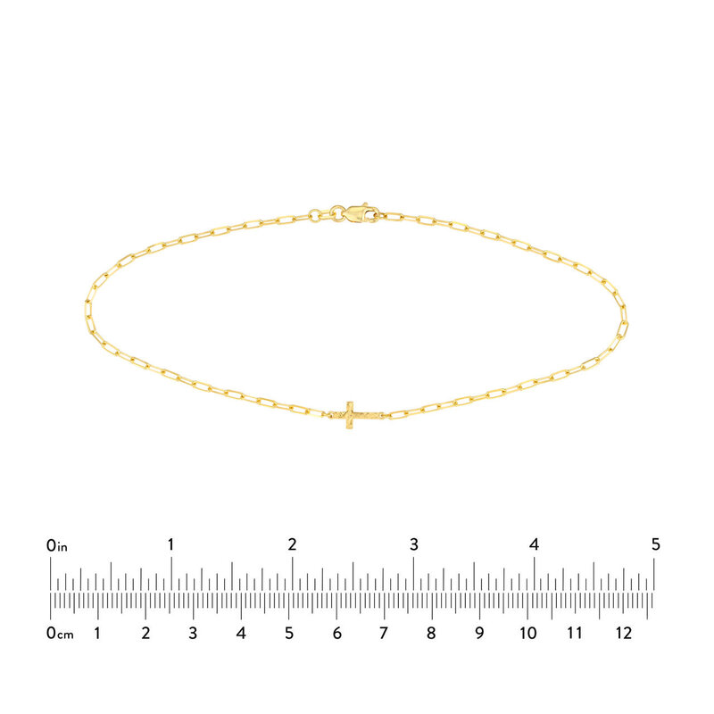 14K Yellow Gold Hammered Cross Anklet