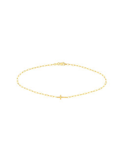 14K Yellow Gold Hammered Cross Anklet