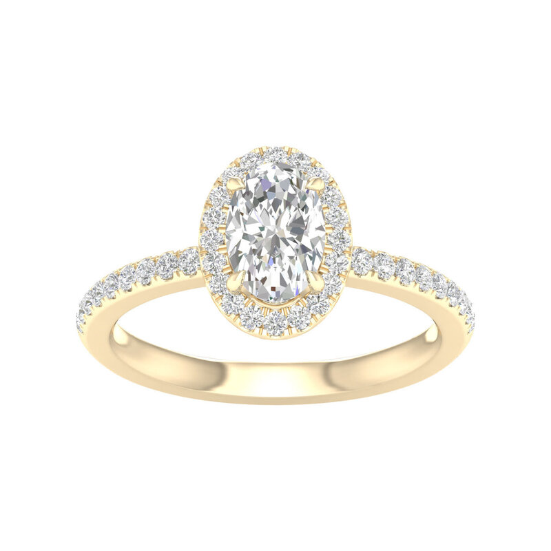 14K Yellow Gold Lab Grown Oval Halo Diamond Engagement Ring