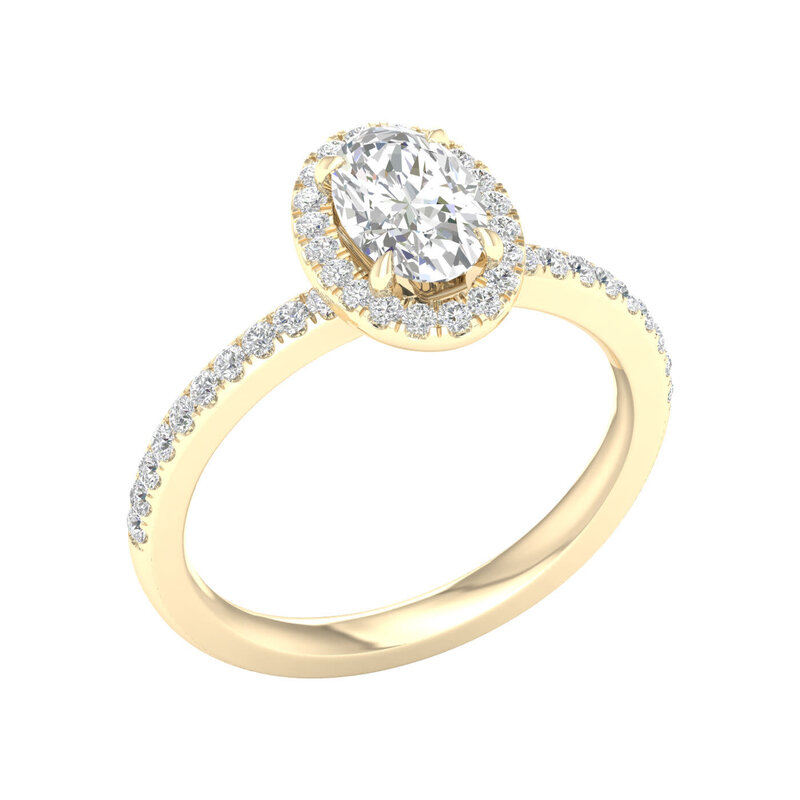 14K Yellow Gold Lab Grown Oval Halo Diamond Engagement Ring