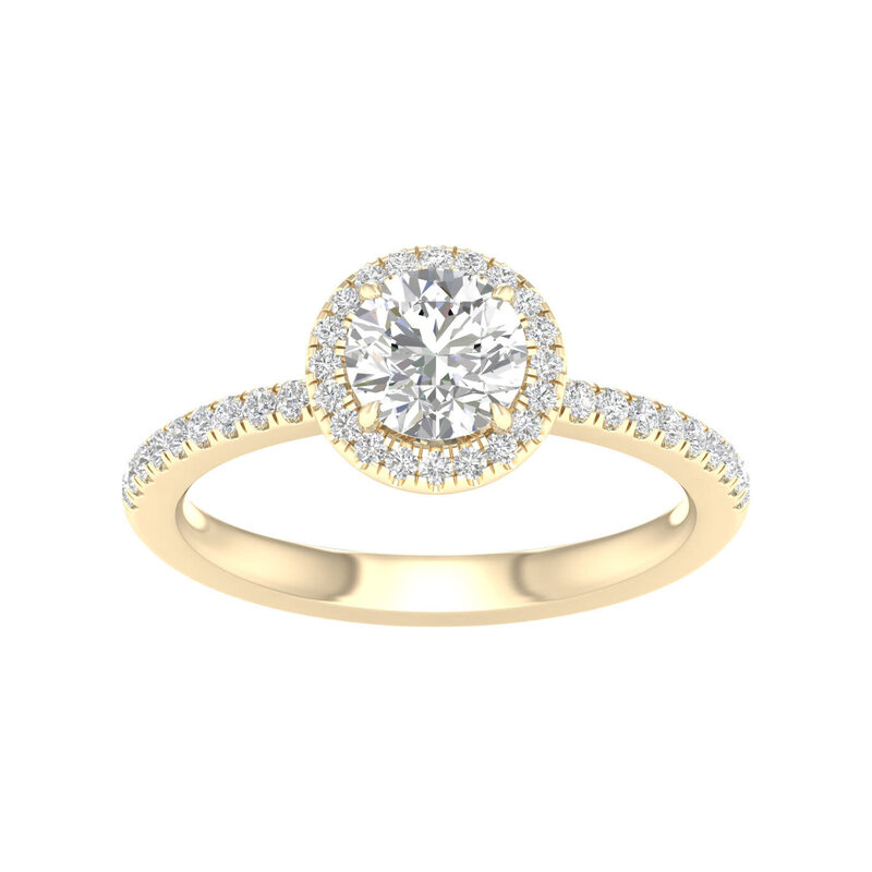 14K Yellow Gold Lab Grown Round Diamond Halo Engagement Ring