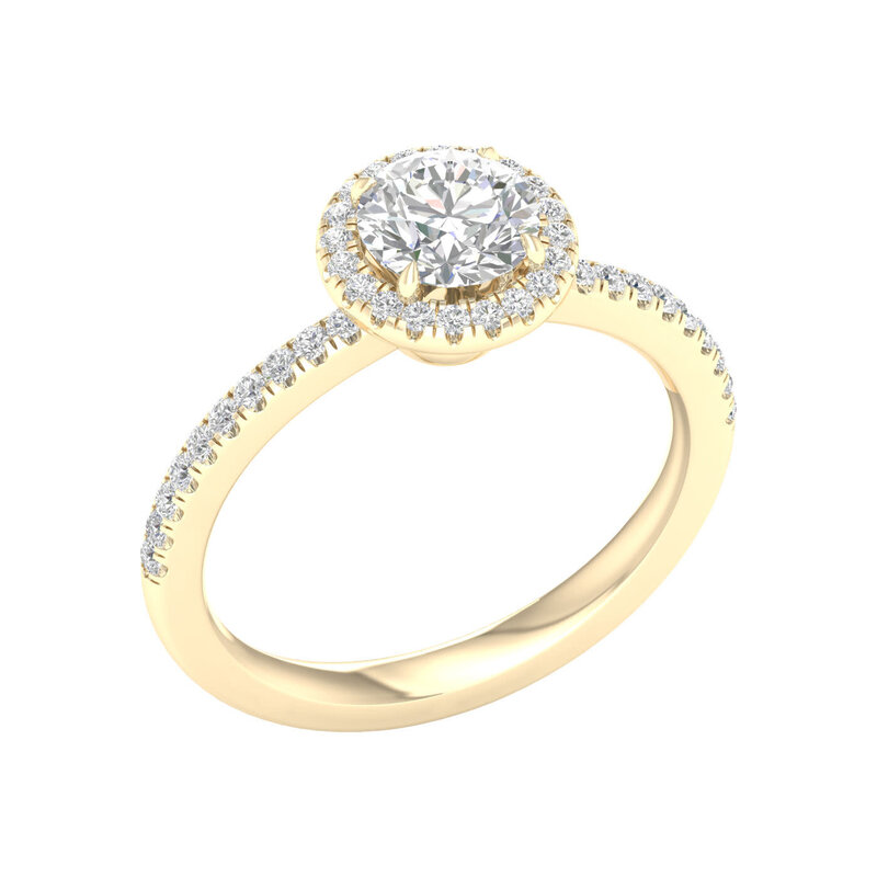 14K Yellow Gold Lab Grown Round Diamond Halo Engagement Ring