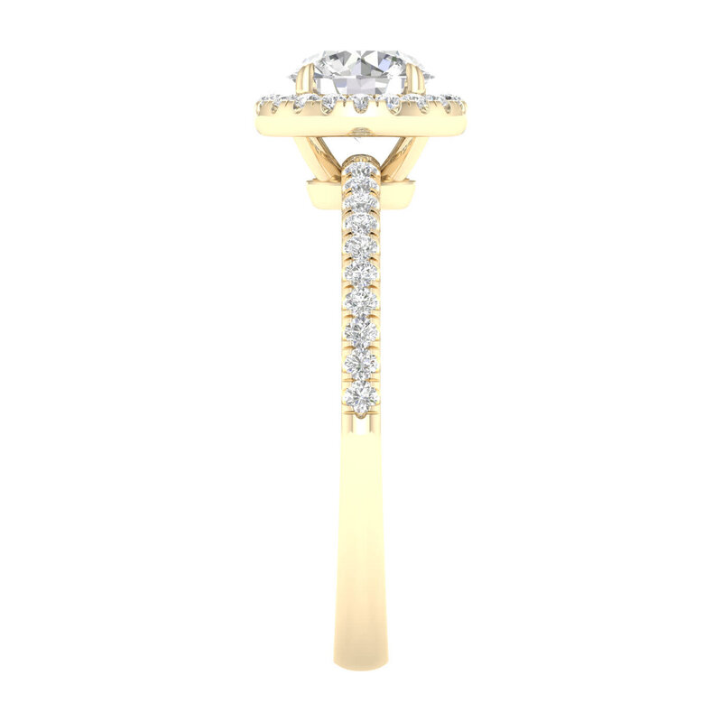 14K Yellow Gold Lab Grown Round Diamond Halo Engagement Ring