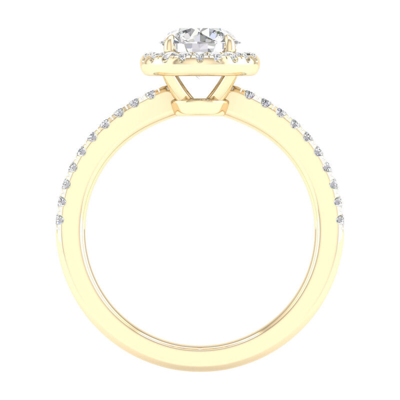 14K Yellow Gold Lab Grown Round Diamond Halo Engagement Ring