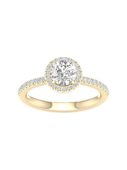 14K Yellow Gold Lab Grown Round Diamond Halo Engagement Ring