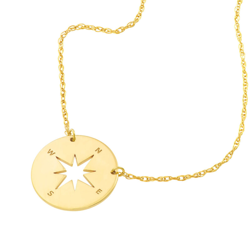 14K Yellow Gold Mini Compass Necklace