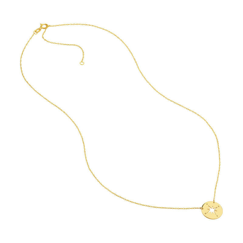 14K Yellow Gold Mini Compass Necklace