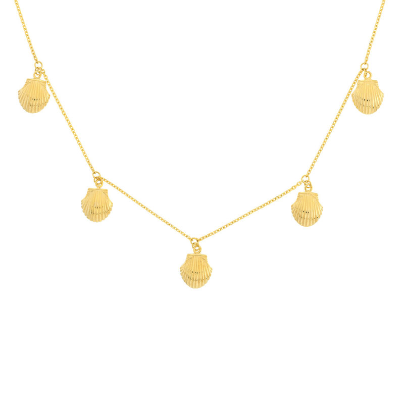 14K Yellow Gold Mini Seashell Dangles Necklace