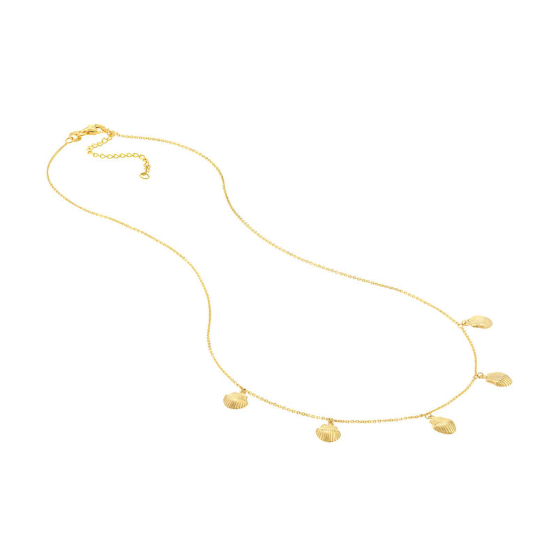 14K Yellow Gold Mini Seashell Dangles Necklace