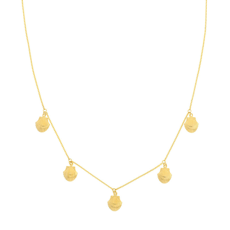 14K Yellow Gold Mini Seashell Dangles Necklace