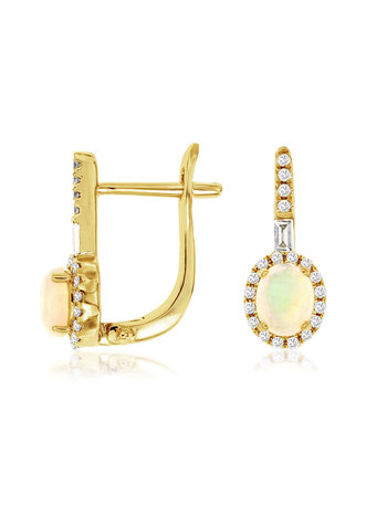 14K Yellow Gold Opal and Diamond Earrings