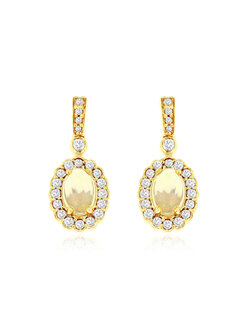 14K Yellow Gold Opal and Diamond Earrings