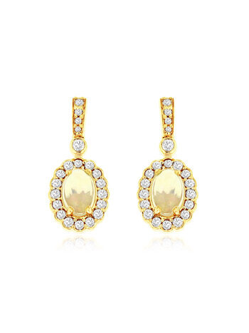 14K Yellow Gold Opal and Diamond Earrings