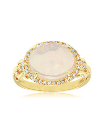 14K Yellow Gold Opal and Diamond Gemstone Ring