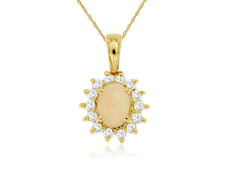 14K Yellow Gold Opal and Diamond Necklace