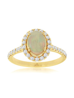 14K Yellow Gold Opal and Diamond Ring