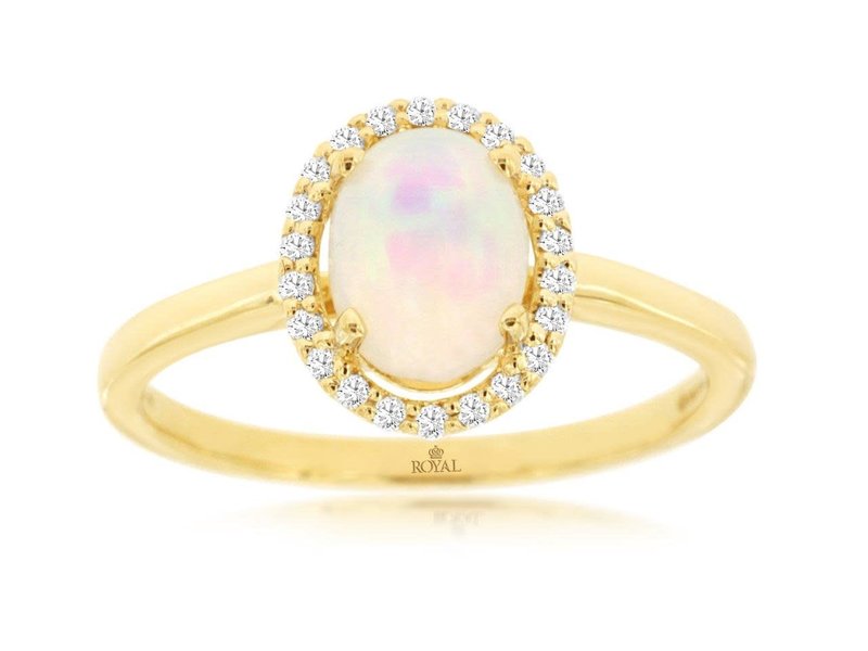 14K Yellow Gold Opal and Diamond Ring