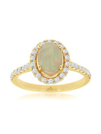 14K Yellow Gold Opal and Diamond Ring