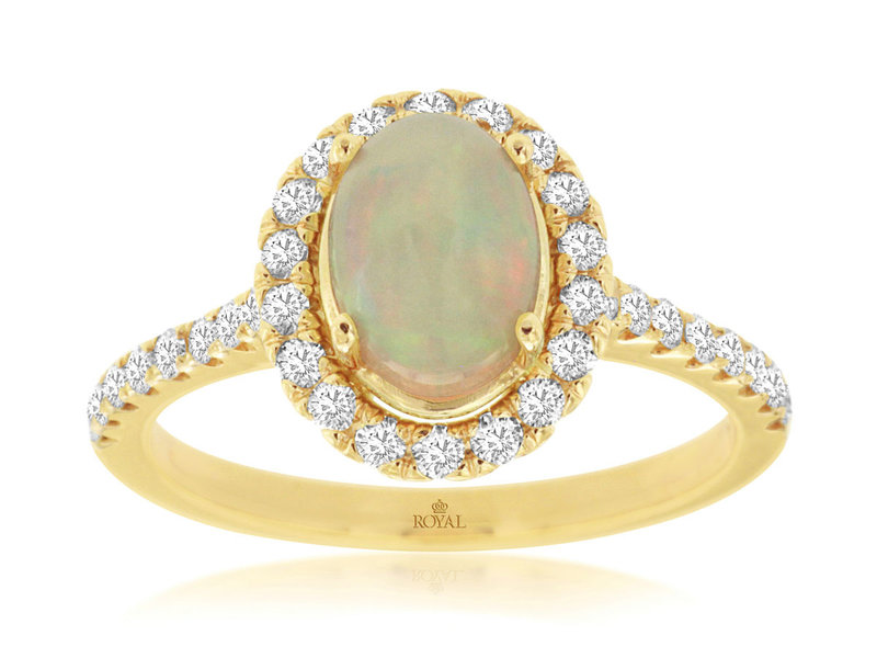 14K Yellow Gold Opal and Diamond Ring