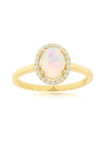 14K Yellow Gold Opal and Diamond Ring