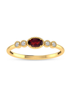 14K Yellow Gold Oval Garnet and Diamond Stackable Ring