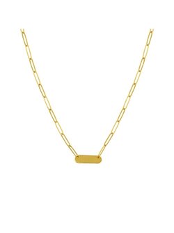 14K Yellow Gold Paper Clip Bar Necklace