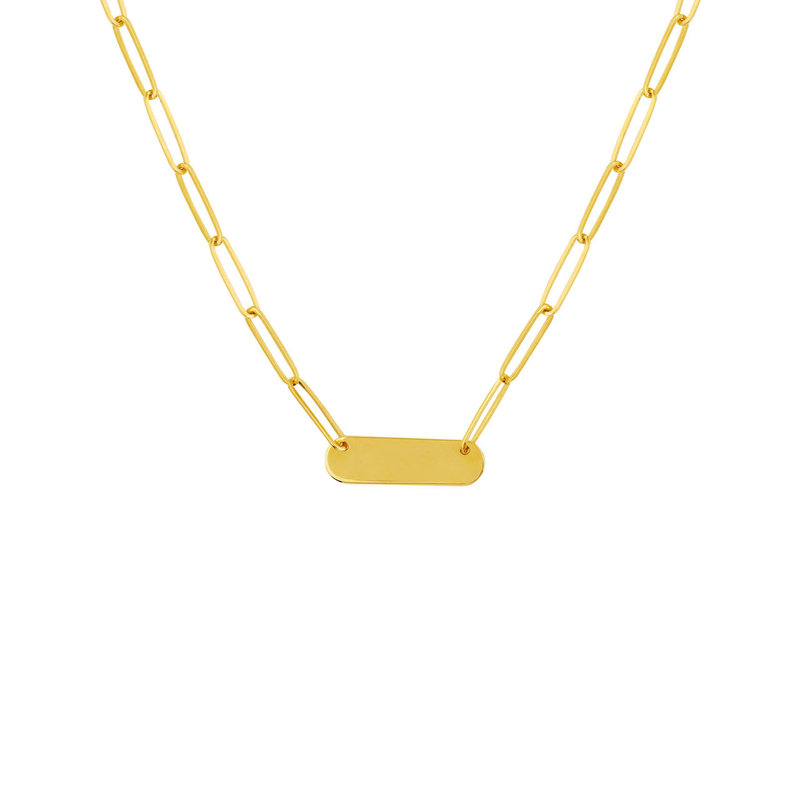 14K Yellow Gold Paper Clip Bar Necklace
