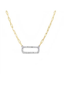 14K Yellow Gold Paper Clip Diamond Station Necklace