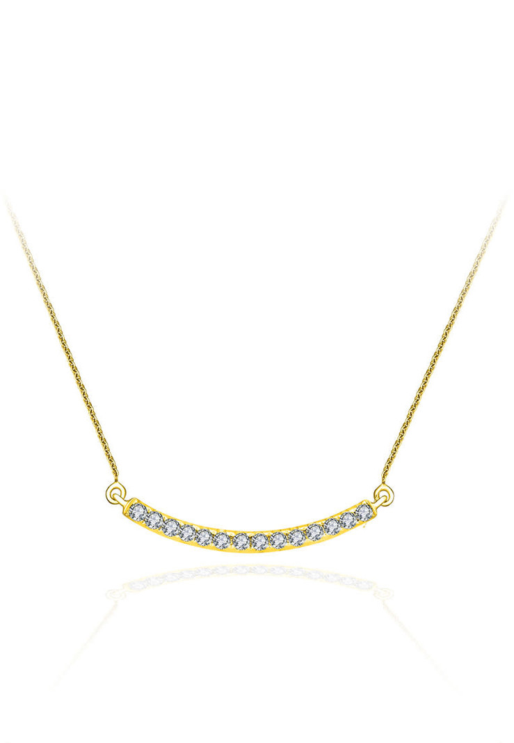 14K Yellow Gold Pave Diamond Curved Bar Necklace