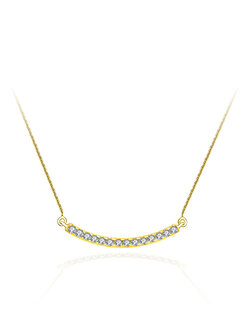 14K Yellow Gold Pave Diamond Curved Bar Necklace