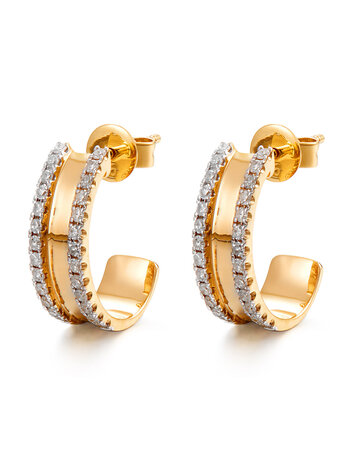 14K Yellow Gold Pave Diamond Huggie Earrings