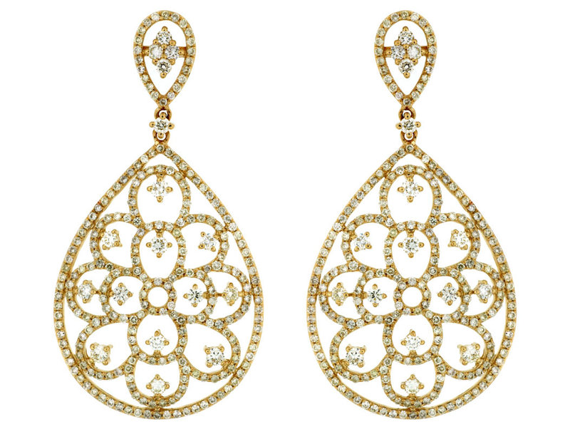 14K Yellow Gold Pave Diamond Large Teardrop Dangle Earrings