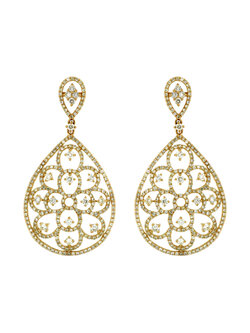 14K Yellow Gold Pave Diamond Large Teardrop Dangle Earrings