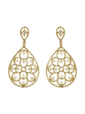 14K Yellow Gold Pave Diamond Large Teardrop Dangle Earrings