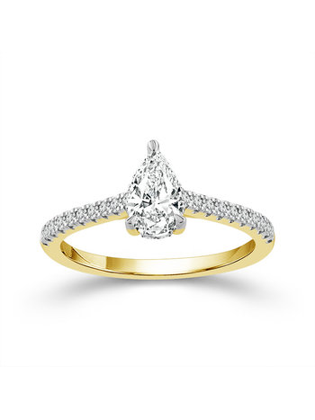 14K Yellow Gold Pear Diamond Engagement Ring